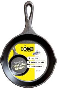 lot 37486 image: Lodge Seasoned Cast Iron Skillet 6.5 Inches - PFAS-Free, Non-Toxic Cookware - Use with an Oven, Stove, Grill, or Campfire - Naturally Non-Stick & Oven Safe - Retail $13