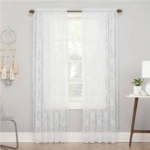 lot 37487 image: No. 918 Ariella Floral Lace Rod Pocket Curtain Panel, 58 x 84, White (1pack) - Retail $14