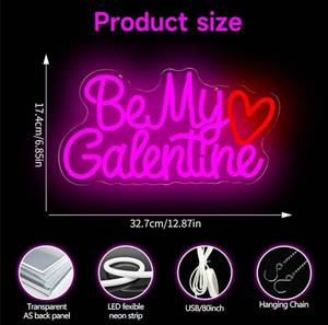 lot 37488 image: Be My Galentines Neon Sign for Wall Decor Galentines Day Decorations Heart Led Signs Valentines Day Neon Light Up Sign for Party Anniversary Party Wedding Home Club Bar - Retail $30