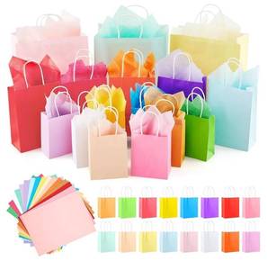 lot 37491 image: 208 Pcs Gift Bags Bulk Assorted Sizes with Handles, 48 Pack 3 Sizes (Small 6, Medium 9, Large 13) with 160 Tissue Paper for Birthday, Baby Shower, Bridal Shower, Wedding & Holidays - Retail $30