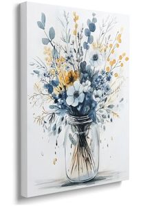 lot 37498 image: Framed Navy Blue Prints Vintage Daisy Floral Picture Wall Decor Gift Modern Poster Retro Simple Rustic Flower Canvas Wall Art Wildflower Painting for Living Room Bathroom Artwork (12x16) - Retail $19