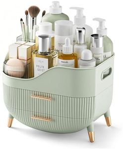 lot 37503 image: Makeup Organizer with Drawers, Green Skincare Organizer for Vanity, Storage Box with Handle, Large Cosmetic Display Case for Dresser, Bathroom Countertop - Retail $28