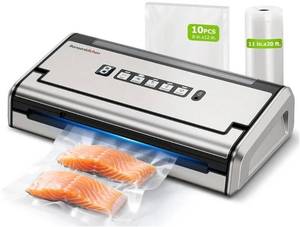 Vacuum Sealer for Food, One-Hand Operation Food Vacuum Sealer Machine with Digital Timer, 0.2-inch Wider Seal, Built-in Cutter and Bag Storage for Meal Prep, 1 Roll Bag & 10 Pre-Cut Bags - Retail: $120