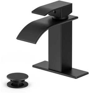 lot 37512 image: Bathroom Faucet Matte Black Modern Waterfall Bathroom Sink Faucet with Single Handle Suitable for 1 or 3 Holes, Supply Deck Plate and Hose - Retail $29