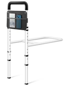 lot 37519 image: Bed Rails for Elderly Adults Safety - Height Adjustable Bedrail with Storage Pocket and Non-Slip Handle Bar for Getting in&Out of Bed, Hold up to 300LBs - Fits Twin Full Queen King, Black - Retail $36