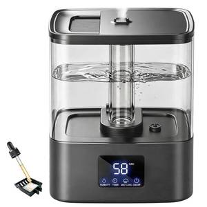 lot 37525 image: KZF 4L Top Fill Humidifiers for Bedroom & 40H Runtime - Cool Mist Humidifier, 3 Mist Levels, 8H Timer, Essential Oil Tray, Humidity Display, Quiet for Baby, Plants, Large Room (Black, 4, Liters) - Retail $28
