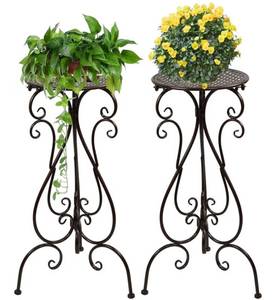 lot 37532 image: 2 Pack Plant Stands Indoor Outdoor, Metal Flower Pot Holder 22.5 inch Tall, Heavy Duty Pedestal Plants Stand for Patio Garden Porch Corner Balcony, Brown - Retail $45