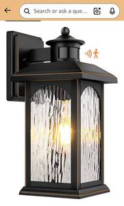 lot 37544 image: Motion Sensor Outdoor Wall Lights, Dusk to Dawn Outdoor Lighting, Motion Sensor Porch Light Fixtures, Black Waterproof Exterior Lantern Wall Mount for Front Garage Entryway, Retro Anti-Rust Sconce - Retail $49