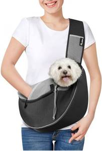 lot 37552 image: Pet Dog Sling Carrier, Hand Free Breathable Mesh Puppy Carrier, Dog Papoose with Zipper Touch Pocket and Adjustable Strap, Crossbody Satchel Dogs Purse for Outdoor, L, Black - Retail $25