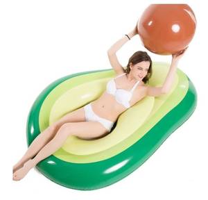 lot 37553 image: Inflatable Avocado Pool Float Floatie with Ball Water Fun Large Blow Up Summer Beach Swimming Floaty Party Toys Lounge Raft for Adults (XL) - Retail $22