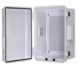 lot 37557 image: ABS Electrical Junction Box, Ventilated Design, Cable Grommets, IP65 Waterproof Enclosure, IndoorOutdoor Use with Mounting Panel. (Clear Cover, 8.7x6.7x4.3) - Retail $30