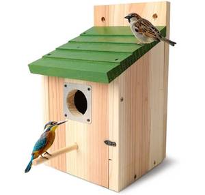lot 37560 image: Bird Houses for Outside with Copper Guard, Thicken Cedar Wooden Nesting Box - Fit Bluebird, Finch, Swallow, Wren, Chickadee - Outdoor Garden Country Cottage Decor, Assembly Required - Retail $14