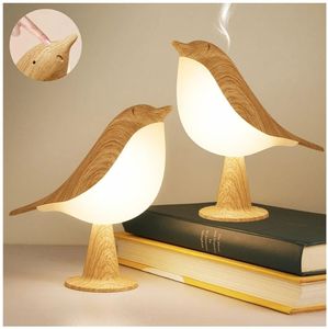 lot 37561 image: 2 Cute Bird Table Lamps Combo, Rechargeable Cordless Lamp with 3 Color Temperature and Adjustable Brightness, Small Desk Lights for Bedroom Nightstand Bedside Table - Wood Tone - Retail $22