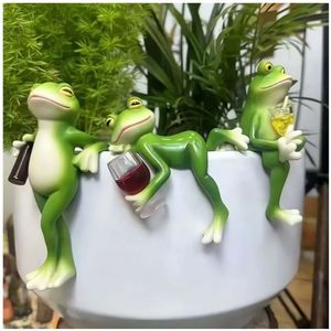 lot 37564 image: 3 PCS Tipsy Frog Statues Pot Hugger Decorations for Plant, Miniature Frog Garden Decor Outdoor Women Gifts Frog Figurines Plant Hangers Decor for Flower, Yard, Lawn Ornament - Retail $16