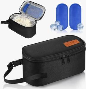 lot 37567 image: Breast Milk Cooler Travel Bag with Ice Packs - Small Portable Insulated Bag for Frozen Breastmilk - TSA Approved, Fits 5-7 Narrow Storage Bags (3-5oz), Fits Inside Diaper Bag - Retail $20