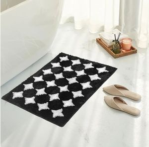lot 37569 image: Luxury Black Rhombus Stars Bathroom Rug, 20x32 Classic Extra Soft and Absorbent Microfiber Bath Rugs, Non-Slip Plush Shaggy Bath Carpet for Bathroom Floor - Retail $24