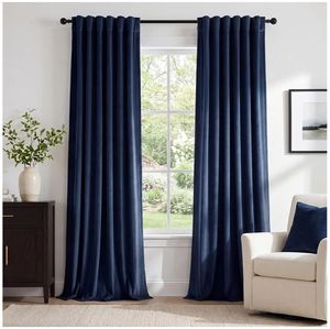 lot 37574 image: Navy Blue Velvet Curtains 84 inches Long Room Darkening Thermal Insulated Window Drapes Privacy & Temperature Control for Boys BedroomDining Room, W42 x L84, 2 Panels - Retail $43