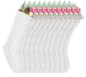 lot 37577 image: Christmas Stockings Bulk, 18 Inch White Cable Knit Stockings for Xmas Holiday Decoration, 10 Pack - Retail $36
