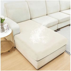 lot 37579 image: Waterproof Couch Cushion Covers Thick Velvet Fabric Washable Sofa Slipcovers 1 Piece Individual Sectional Couch Covers with Elastic Bottom(1 PC for Chaise Lounge,Ivory White) - Retail $27
