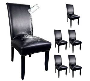 lot 37581 image: Pu Leather Dining Chair Covers set of 6, Waterproof Kitchen Chair Covers for Protecting Chairs from StainScratch, Soft & Elastic Parsons Chair Slipcover Well-Fitted for Dinning Room(Black, 6Pcs) - Retail $38