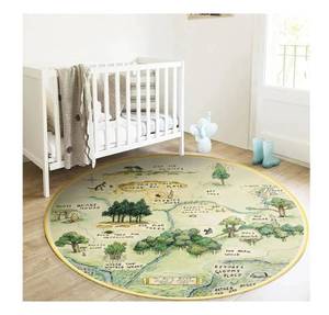 lot 37583 image: 5ft Washable Round Nursery Rug, Cute Woodland Kids Play Rug for Girls Boys Neutral Soft Crawling Play Mat for Classroom Children Toddlers Bedroom Stain Resistant, 100 Acre Wood Map Rug - Retail $66