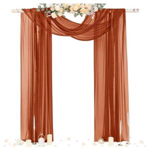 lot 37584 image: Terracotta Sheer Wedding Decor Fall Draping Fabric 29 x 20Ft 2 Panels Arch Outdoor Curtain Drapes Extra Long for Bridal Baby Shower Birthday Party Decor - Retail $20