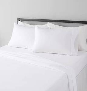 lot 37590 image: Amazon Basics Breathable, Machine Washable, Wrinkle Resistant Microfiber 4-Piece Bed Sheet Set with 14-Inch Deep Pockets, King, Bright White, Solid - Retail $37