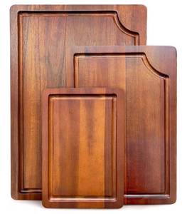 lot 37595 image: Wood Cutting Board, Wooden Cutting Boards for Kitchen, Acacia Wood Chopping Board Set of 3 with Deep Juice Groove, for Meat, Vegetables, and Fruit - Retail $26