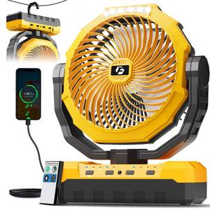 lot 37607 image: 3-in-1 Camping Fan - Portable Fans Rechargeable - 24000mAh Battery Powered Fan with Light & Remote for Indoor, Outdoor, Tent, Travel, Fishing, Jobsite, Gifts for Men Dad Him - Yellow - Retail $38