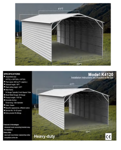 lot 209 image: 41ft x 20ft Heavy Duty Steel Carport Shed Model K4120