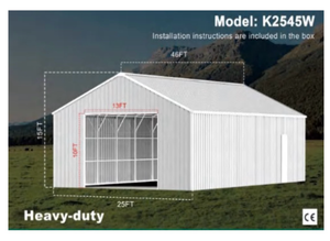lot 210 image: 46x25 Heavy Duty Metal Garage Building Kit Model K2545W