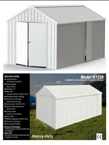 lot 211 image: 12x20ft Metal Storage Shed K1220 with Double Swing Doors