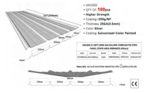 lot 229 image: 10FT Galvalume Corrugated Steel Roofing Panels - 100 Pieces silver