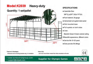 lot 256 image: Heavy-Duty Modular Livestock Shelter K2039 39x20x11ft Steel Structure same as 226