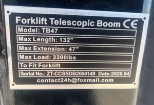 lot 68 image: Forklift Telescopic Boom Attachment TB47 - 3300 lbs Capacity