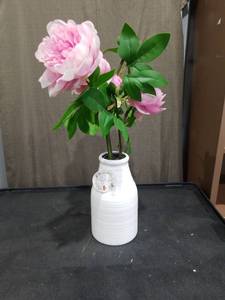 lot 3926 image: Allen  Roth Artificial Pink Peony Arrangement with White Vase