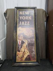 lot 3949 image: New York Jazz Saxophone Player Framed Wall Art