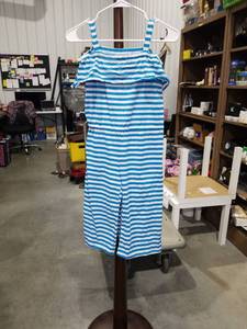 lot 11300 image: Sunshine Swing Blue and White Striped Sleeveless Jumpsuit Size 14