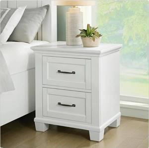 lot 10006 image: White Two-Drawer Nightstand with USB Charging Station - Retail $150