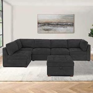 TISDALE 6PC FAB SECTIONAL DARK GRAY - Retail: $1,800