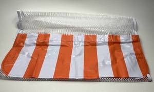 lot 141 image: Inflatable Water Lounger Float with Orange and White Stripes