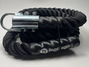 lot 161 image: Body Sport 15ft x 2in Black Training Rope with Carabiner Clips