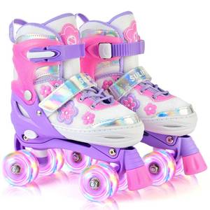 lot 3767 image: SULIFEEL Roller Skates for Girls Ages 3-12, 4 Sizes Adjustable Kids Quad Skates with Light up Wheels-Birthday Gift for Indoor Outdoor Sports Small
