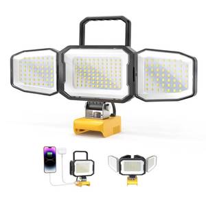 lot 3774 image: LED Work Light Compatible with DeWalt 20V Battery, 150W 15000LM Flood Light, 6500K Daylight 3-Head Adjustable, USB Type-C&2 Brightness Modes Portable Flashlight Job Site Light (Tool Only)