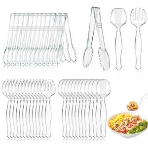 lot 3785 image: Mwellewm 36Pcs Serving Utensils Large Plastic Serving Utensils Set Serving Spoons for Buffet Clear Disposable Plastic Tongs 8.5 Heavy Duty Slotted SpoonsForks Supplies for Party Food Salad Soup