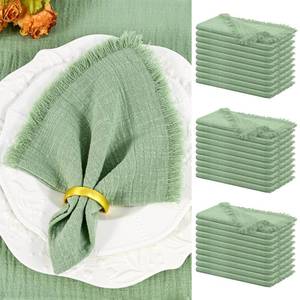 lot 3790 image: Showgeous 30 Pack Sage Green Cloth Napkins with Fringe 16x16 inch 100% Cotton Green Napkins Handmade Dinner Napkins Bulk Washable Soft Rustic Table Napkins for Wedding Parties Bridal Baby Shower