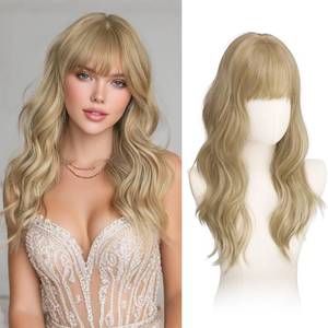 lot 3813 image: Haloo Blonde Wigs with Bangs - 20 Inch Long Soft Wavy Natural Looking Synthetic Heat Resistant Hair Wig for Women Daily Party, Dirty Blonde