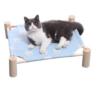 lot 3841 image: Pozico Cat &amp Dog Hammock Bed Wooden Elevated Pet Cot with Breathable Mesh Raised Cat Bed for Small Pets, Portable Puppy Bed Indoor &amp Outdoor Use Blue Rabbit Design