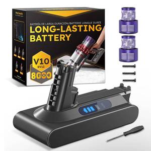 lot 3842 image: CELLPOW Upgraded 8000mAh 25.2V Li-ion V10SV12 Battery Replacement Compatible with Dyson V10 AnimalAbsoluteMotorheadCyclone Series Cordless Vacuum Cleaner, Includes 2 Filters (Not for V8SV10)