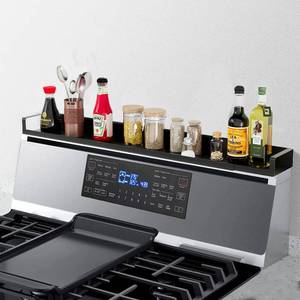 lot 3843 image: SZJHXIN 4X Strong Magnetic Stove Top Shelf, Adjustable 15-30 Inches, Fits Various Stove Lengths, Kitchen Organizer, Holds Spices, Condiments and BBQ Sauces (Matte Black)